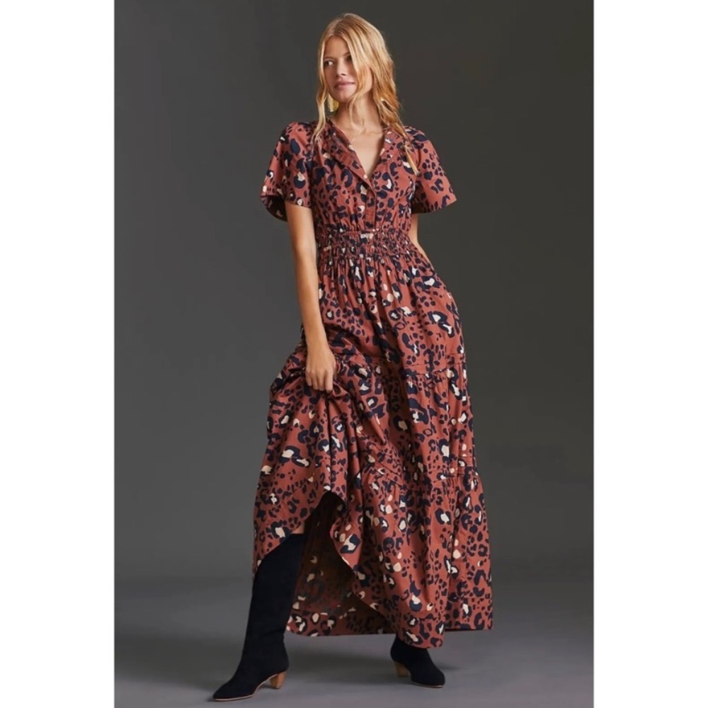 New With Tags Anthropologie Maeve Somerset Animal Print Maxi Dress Size Medium